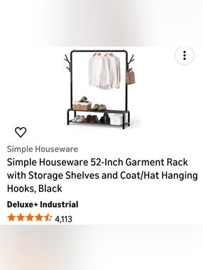 NIB- Black 52-Inch Garment Rack with Storage Shelves